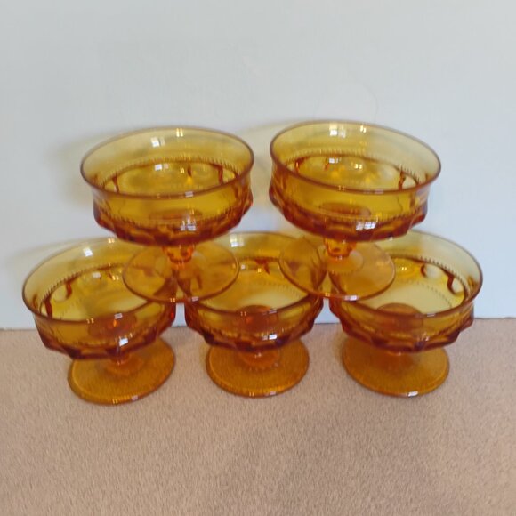 Tiffin Franciscan Kings Crown Dessert/Sherbet/Champagne Glass, Amber, set of 5 - Picture 3 of 5